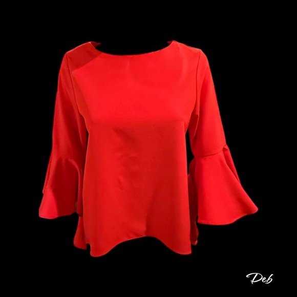 Saint Gil Paris Elegant Red Women's Top with Flared Sleeves - Picture 2 of 7